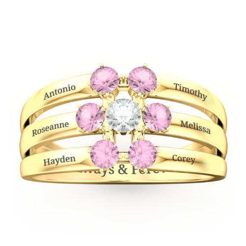 Spidra' Round Center Ring – 10K Yellow Gold with Cubic Zirconia and Pink Tourmaline