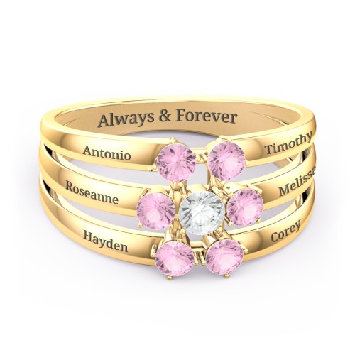 Spidra' Round Center Ring – 10K Yellow Gold with Cubic Zirconia and Pink Tourmaline