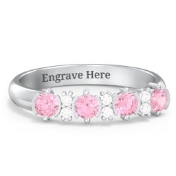 4 Stone Semi-Bezel Ring with Accents