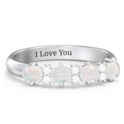 4 Stone Semi-Bezel Ring with Accents