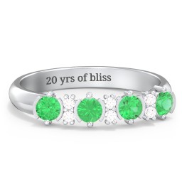 4 Stone Semi-Bezel Ring with Accents in 925 Sterling Silver with Emerald and White Premium Zirconia