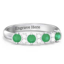 4 Stone Semi-Bezel Ring with Accents in 925 Sterling Silver with Emerald and White Premium Zirconia