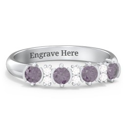 4 Stone Semi-Bezel Ring with Accents in 925 Sterling Silver with Alexandrite and White Premium Zirconia