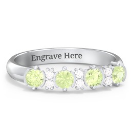 4 Stone Semi-Bezel Ring with Accents in 925 Sterling Silver with Peridot and White Premium Zirconia