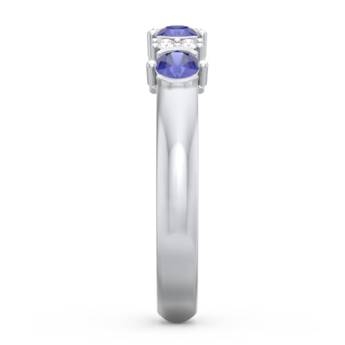 4 Stone Semi-Bezel Ring with Accents – Sterling Silver with Blue Sapphire and White Premium Zirconia