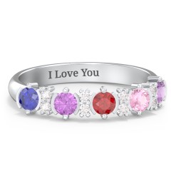 5 Stone Semi-Bezel Ring with Accents – Sterling Silver with Blue Sapphire, Amethyst, Garnet, Pink Tourmaline, and White Premium Zirconia