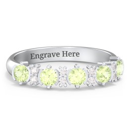 5 Stone Semi-Bezel Ring with Accents in 925 Sterling Silver with Peridot and White Premium Zirconia