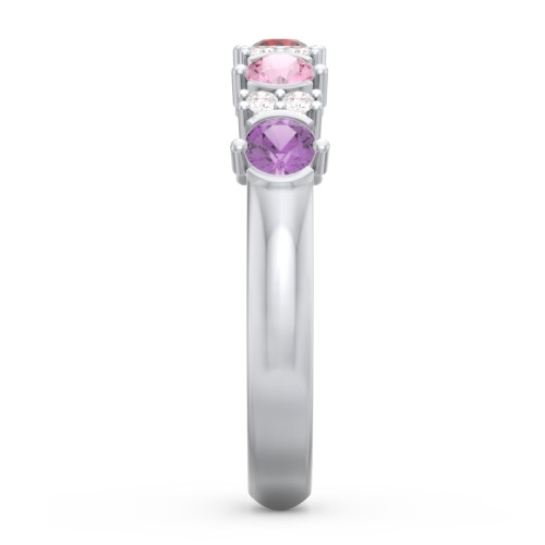 5 Stone Semi-Bezel Ring with Accents – Sterling Silver with Blue Sapphire, Amethyst, Garnet, Pink Tourmaline, and White Premium Zirconia