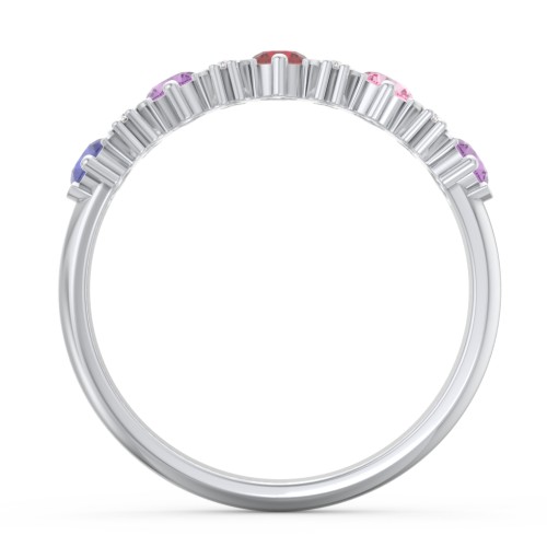 5 Stone Semi-Bezel Ring with Accents – Sterling Silver with Blue Sapphire, Amethyst, Garnet, Pink Tourmaline, and White Premium Zirconia