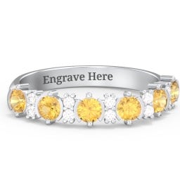 6 Stone Semi-Bezel Ring with Accents