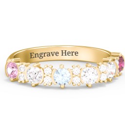 6 Stone Semi-Bezel Ring with Accents