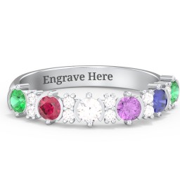 6 Stone Semi-Bezel Ring with Accents in 925 Sterling Silver with Emerald, Ruby, Cubic Zirconia, Amethyst, Blue Sapphire, and White Premium Zirconia