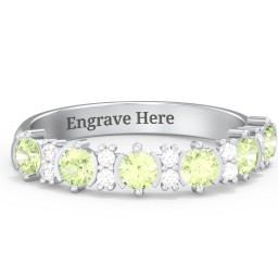 6 Stone Semi-Bezel Ring with Accents in 925 Sterling Silver with Peridot and White Premium Zirconia