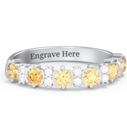 6 Stone Semi-Bezel Ring with Accents in 925 Sterling Silver with Citrine and White Premium Zirconia