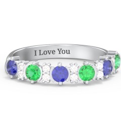 6 Stone Semi-Bezel Ring with Accents – 10K Yellow Gold with Blue Sapphire, Emerald, and White Premium Zirconia