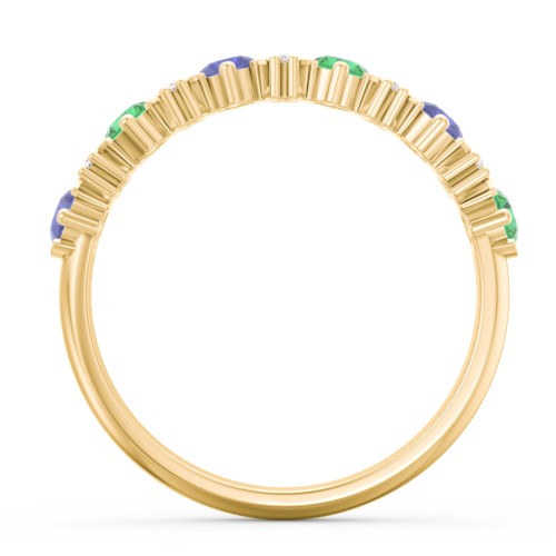 6 Stone Semi-Bezel Ring with Accents – 10K Yellow Gold with Blue Sapphire, Emerald, and White Premium Zirconia