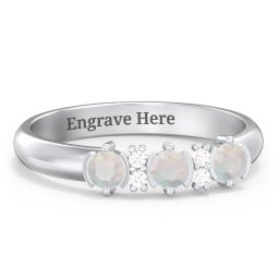 3 Stone Semi-Bezel Ring with Accents