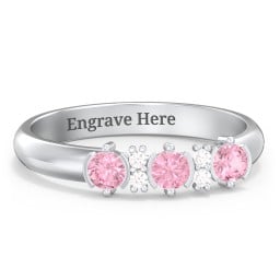 3 Stone Semi-Bezel Ring with Accents
