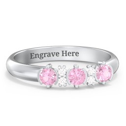 3 Stone Semi-Bezel Ring with Accents