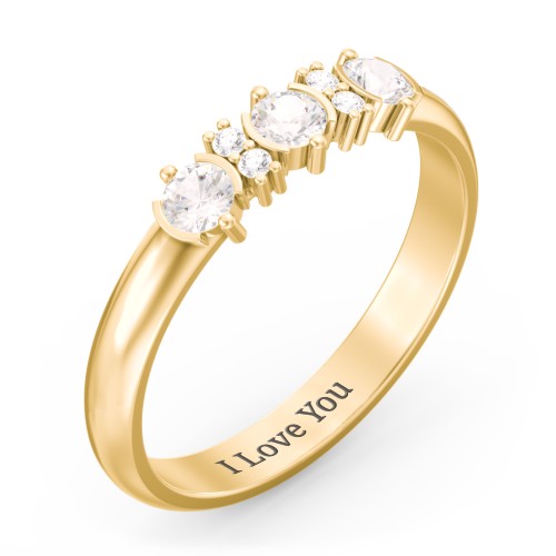 3 Stone Semi-Bezel Ring with Accents