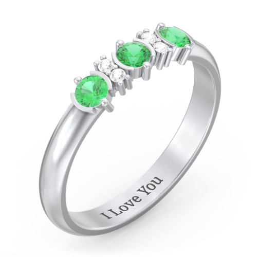 3 Stone Semi-Bezel Ring with Accents
