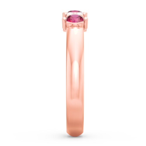 3 Stone Semi-Bezel Ring with Accents – 10K Rose Gold with Ruby and White Premium Zirconia