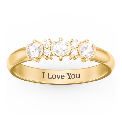 3 Stone Semi-Bezel Ring with Accents