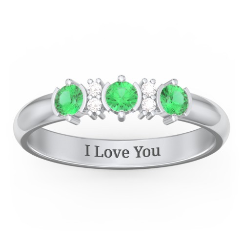 3 Stone Semi-Bezel Ring with Accents