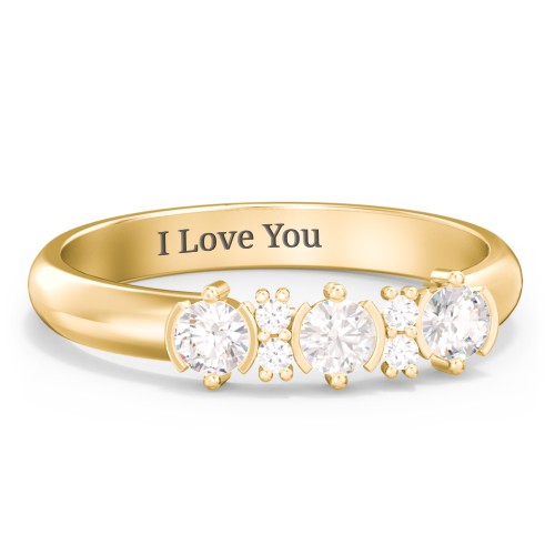 3 Stone Semi-Bezel Ring with Accents