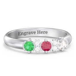 3 Stone Semi-Bezel Ring with Accents in 925 Sterling Silver with Emerald, Ruby, Cubic Zirconia, and White Premium Zirconia