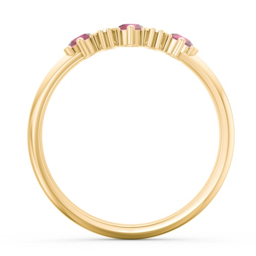 3 Stone Semi-Bezel Ring with Accents – 10K Yellow Gold with Ruby and White Premium Zirconia