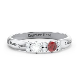 Twin Circular Half Bezel Twin Accent Ring in 925 Sterling Silver with Cubic Zirconia and Garnet