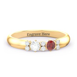 Twin Circular Half Bezel Twin Accent Ring in 14K Solid Yellow Gold