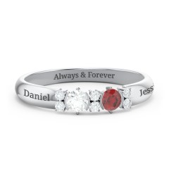 Twin Circular Half Bezel Twin Accent Ring – Sterling Silver with Cubic Zirconia, Garnet, and White Premium Zirconia