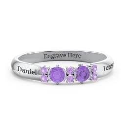Twin Circular Half Bezel Twin Accent Ring in 925 Sterling Silver with Amethyst and Amethyst Premium Zirconia