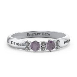 Twin Circular Half Bezel Twin Accent Ring in 925 Sterling Silver with Alexandrite and Black Premium Zirconia
