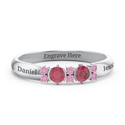 Twin Circular Half Bezel Twin Accent Ring in 925 Sterling Silver with Ruby and Red Premium Zirconia