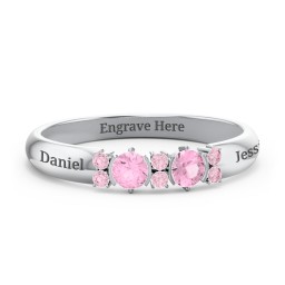 Twin Circular Half Bezel Twin Accent Ring in 925 Sterling Silver with Pink Tourmaline and Fancy Pink Premium Zirconia
