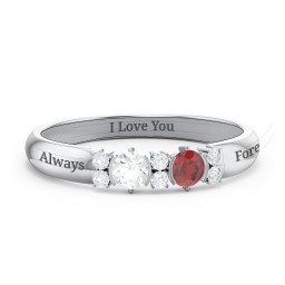 Twin Circular Half Bezel Twin Accent Ring in 925 Sterling Silver with Cubic Zirconia and Garnet