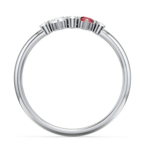 Twin Circular Half Bezel Twin Accent Ring – Sterling Silver with Cubic Zirconia, Garnet, and White Premium Zirconia