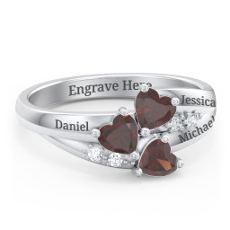 Heart Cluster Ring with Accents in 925 Sterling Silver with Garnet