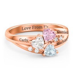 Heart Cluster Ring with Accents in 10K Solid Rose Gold
