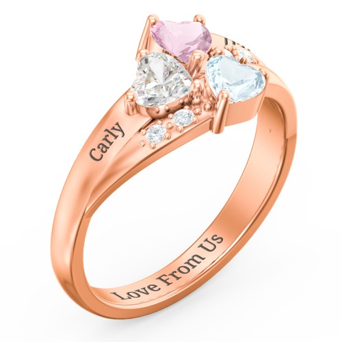 Heart Cluster Ring with Accents – 10K Rose Gold with Cubic Zirconia, Pink Tourmaline, and Aquamarine