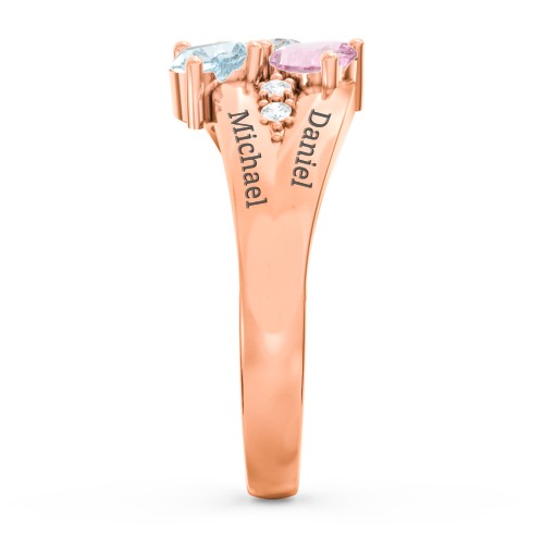 Heart Cluster Ring with Accents – 10K Rose Gold with Cubic Zirconia, Pink Tourmaline, and Aquamarine