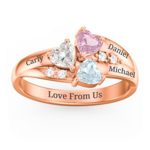 Heart Cluster Ring with Accents – 10K Rose Gold with Cubic Zirconia, Pink Tourmaline, and Aquamarine