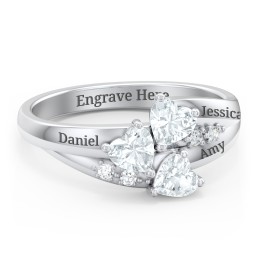 Heart Cluster Ring with Accents in 925 Sterling Silver with Cubic Zirconia and Aquamarine