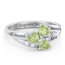 Heart Cluster Ring with Accents in 925 Sterling Silver with Cubic Zirconia and Peridot