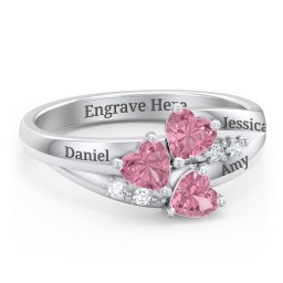 Heart Cluster Ring with Accents in 925 Sterling Silver with Cubic Zirconia and Pink Tourmaline