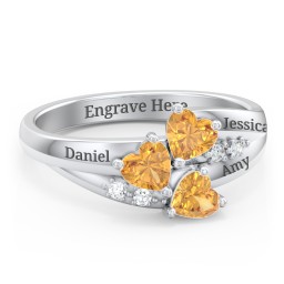 Heart Cluster Ring with Accents in 925 Sterling Silver with Cubic Zirconia and Citrine