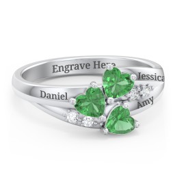 Heart Cluster Ring with Accents in 925 Sterling Silver with Cubic Zirconia and Emerald